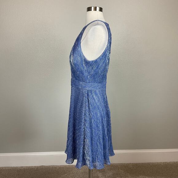 Betsy & Adam Metallic Halter Fit and Flare Mini Cocktail Dress Blue Size 12 - Picture 5 of 13